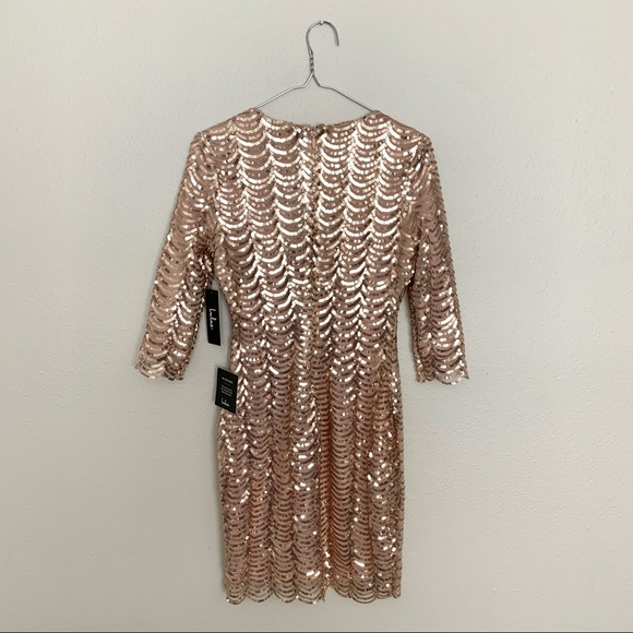 NWT Lulu's Rose Gold Stardust Sequin Bodycon Dress - Picture 6 of 8